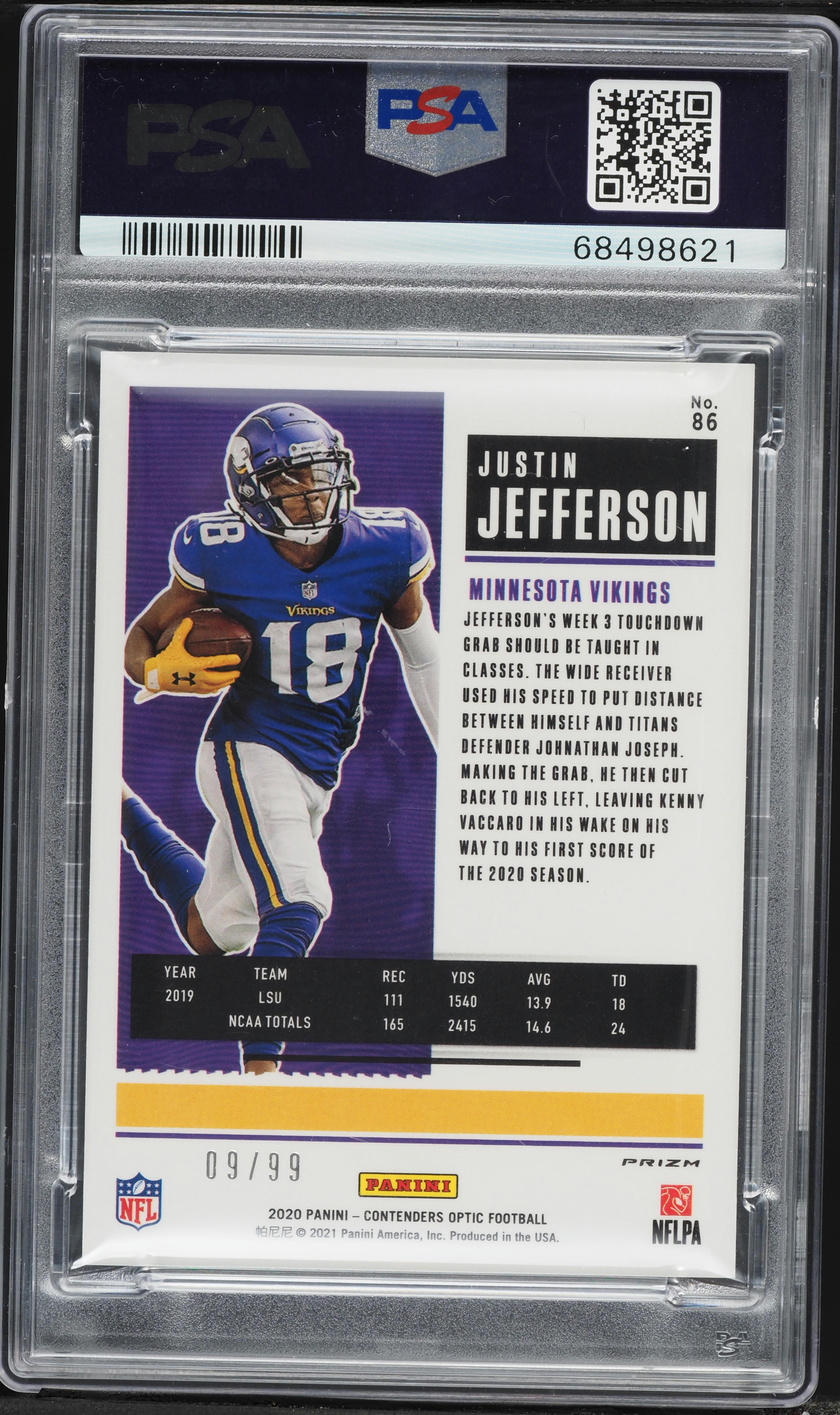 2020 Panini Contenders Optic Blue Justin Jefferson ROOKIE /99 #86