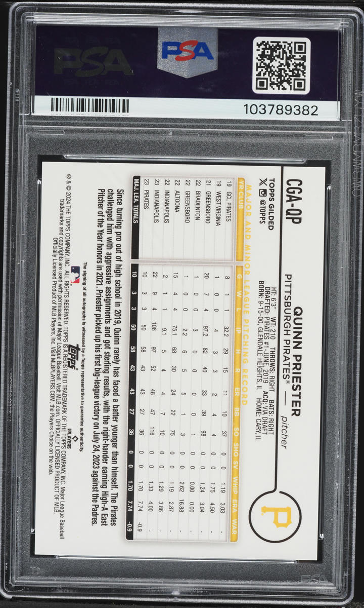 2024 Topps Chrome Gilded Collection Gold Blue Quinn Priester ROOKIE /50 #CGAQP PSA 9 MINT