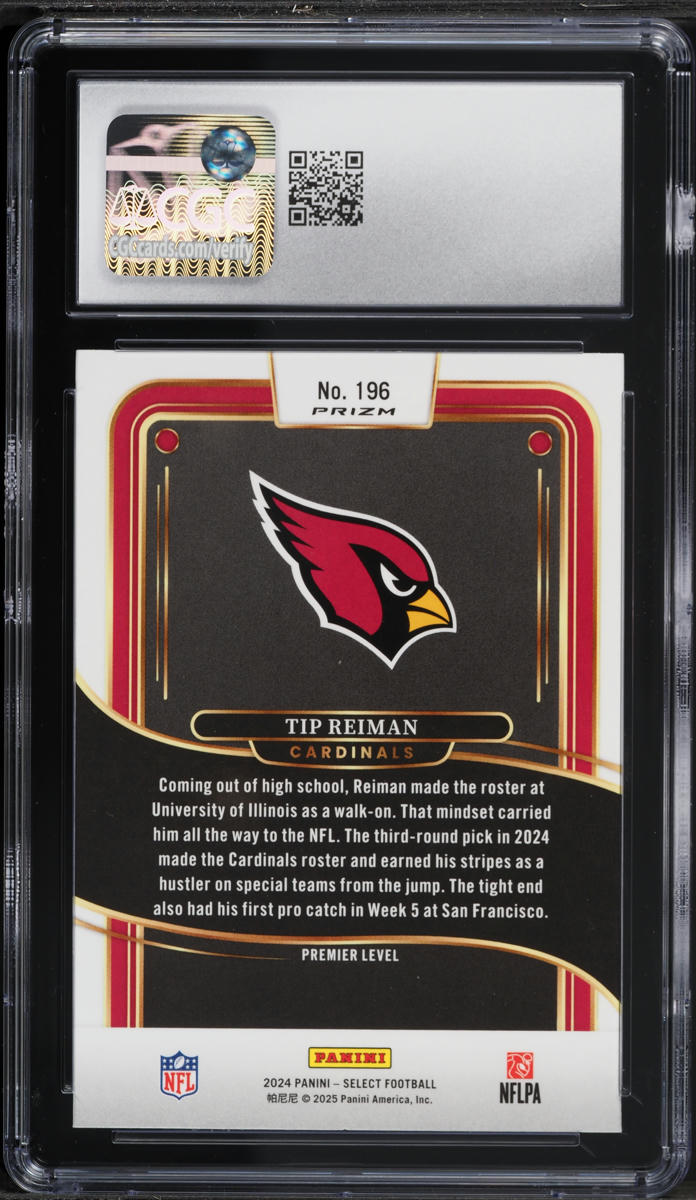 2024 Select Premier Level Black & Red Shock Prizm Tip Reiman ROOKIE #196 CGC 8.5 NM-MT+