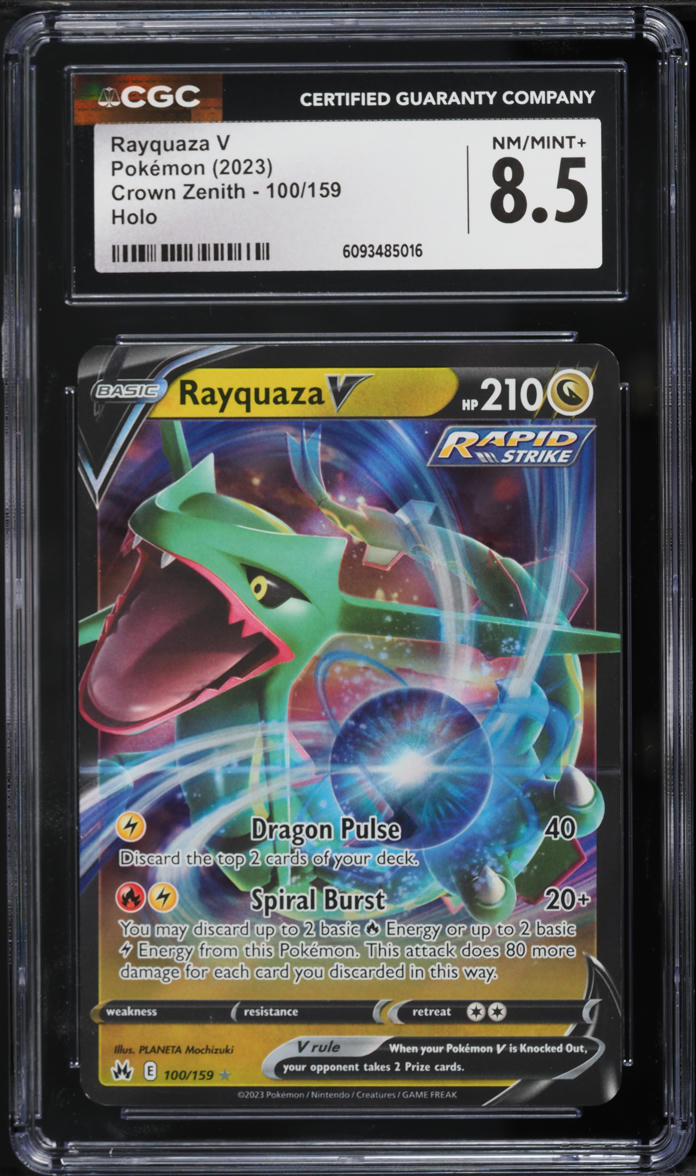 2023 Pokemon Sword & Shield Crown Zenith Full Art Rayquaza V #100 CGC 8.5 NM-MT+