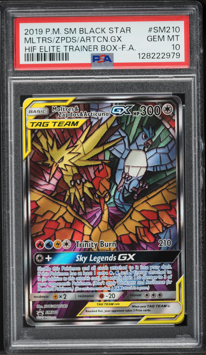 2019 Pokemon SM Black Star Promo Hidden Fates ETB Moltres Zapdos Articuno GX #SM210 PSA 10 GEM