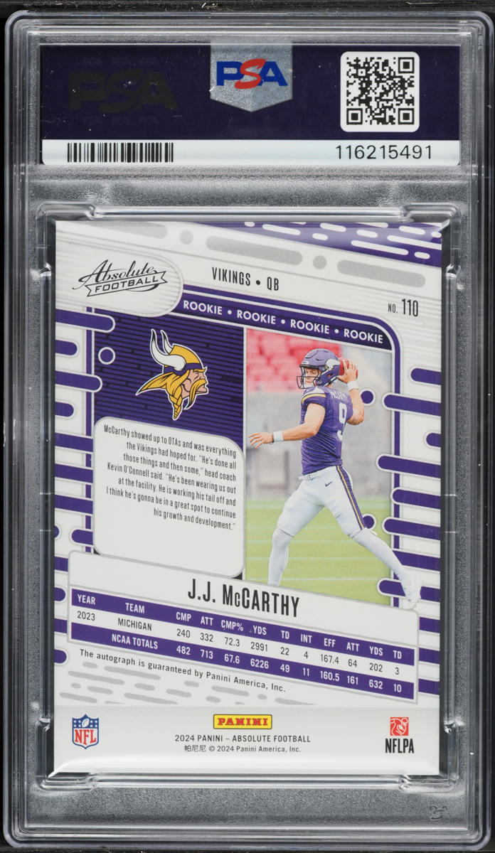 2024 Absolute Orange Spectrum J.J. McCarthy ROOKIE AUTO /75 #110