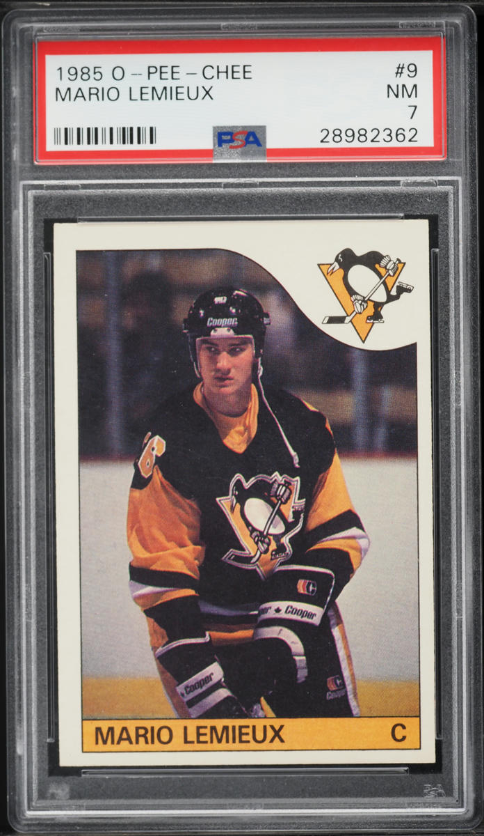 1985 O-Pee-Chee Hockey Mario Lemieux ROOKIE #9 PSA 7 NRMT