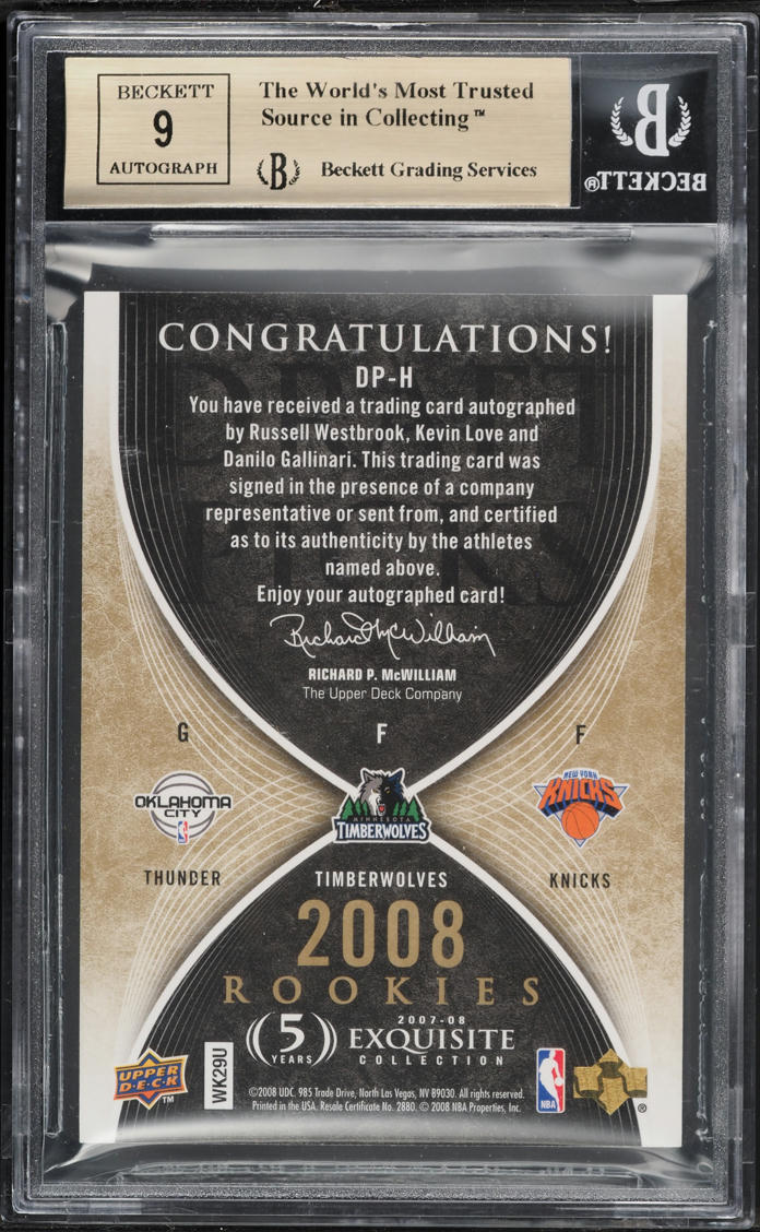 2007 Exquisite Collection Reseravation Gallinari Love Russell Westbrook RC AUTO /199 BGS 9.5