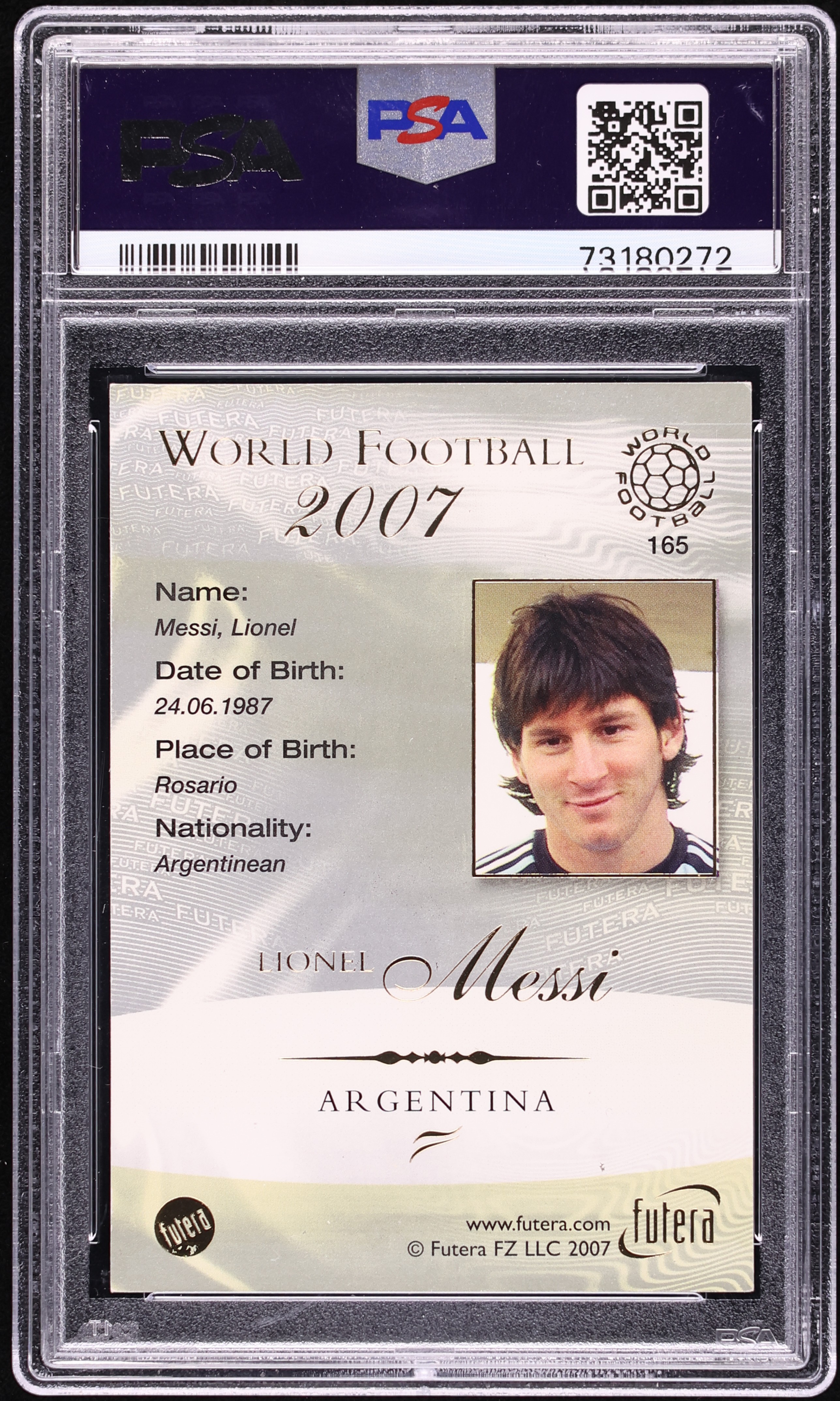 2007 Futera World Football Lionel Messi #165 PSA 8 NM-MT on