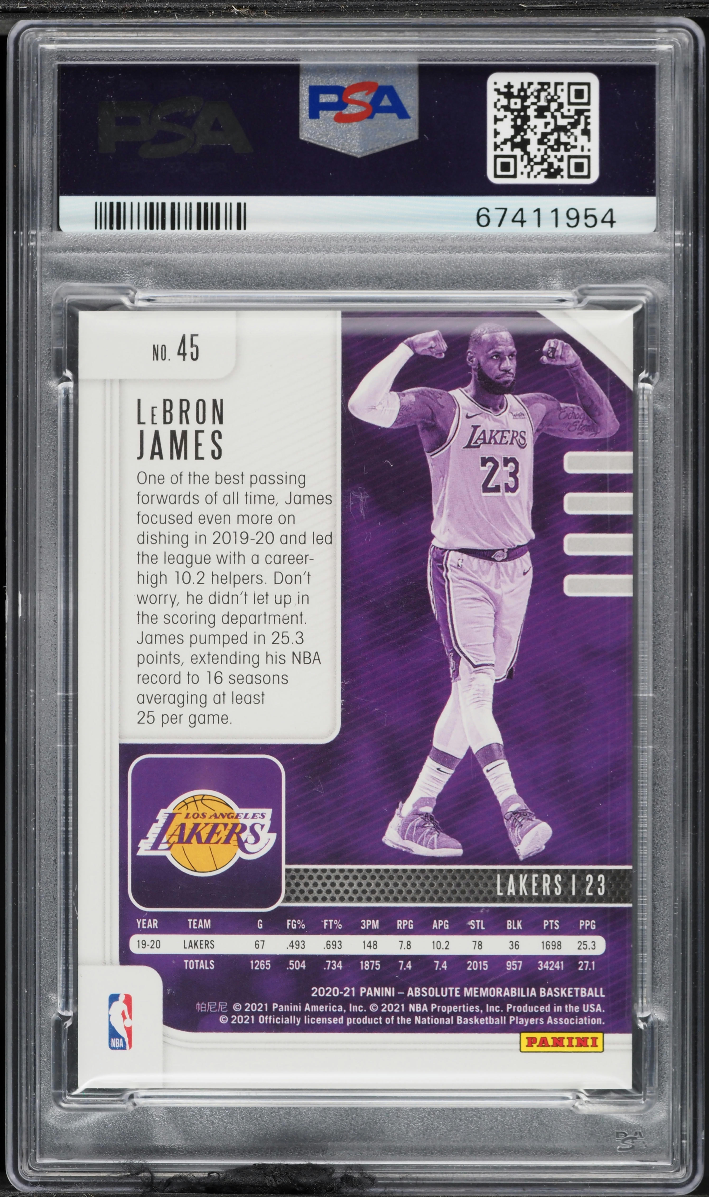 2020 Absolute Memorabilia Gold LeBron James /10 #45 PSA 9 MINT on