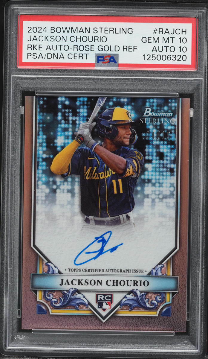 2024 Bowman Sterling Rose Gold Refractor Jackson Chourio ROOKIE AUTO DNA 10 /15 #RAJCH PSA 10