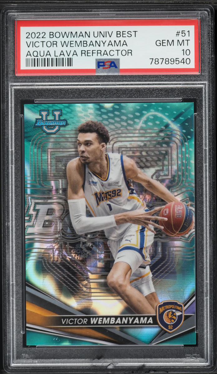 2022 Bowman University Best Aqua Lava Refractor Victor Wembanyama ROOKIE /199 PSA 10 GEM MINT
