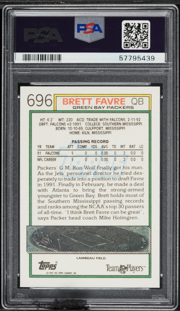 1992 Topps Football Brett Favre #696 PSA 9 MINT