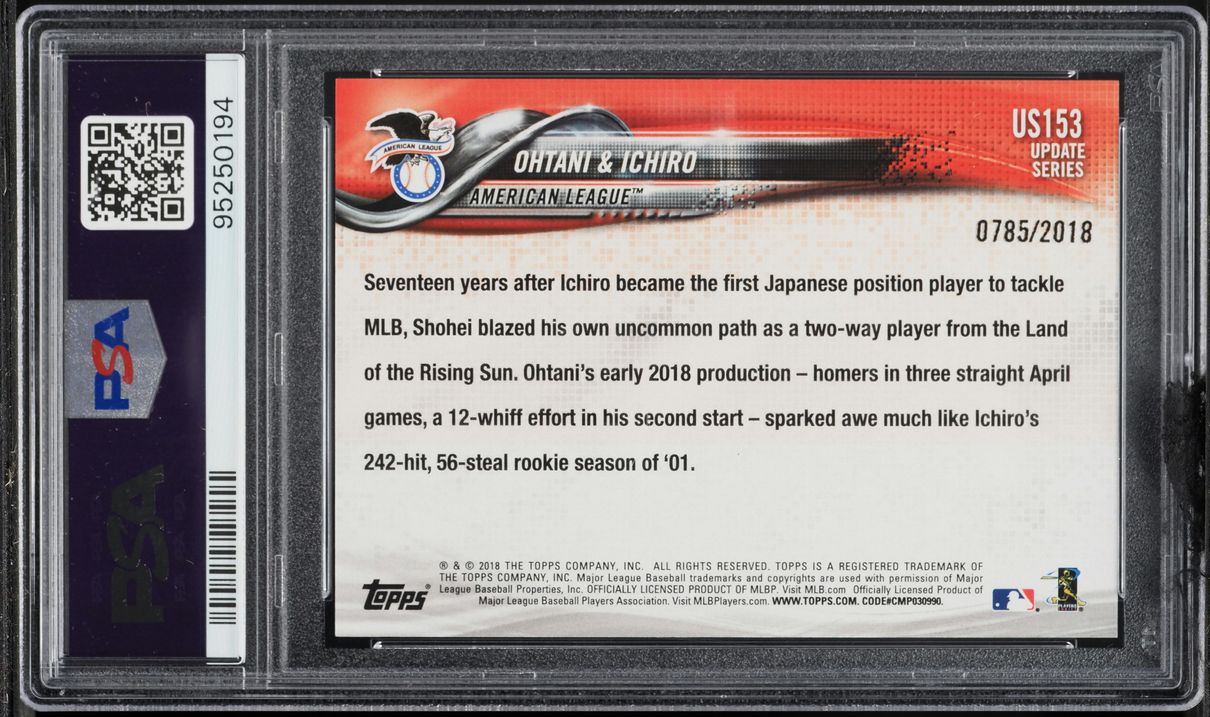 2018 Topps Update Gold Ichiro & Shohei Ohtani ROOKIE /2018 #US153 PSA 10 GEM MINT