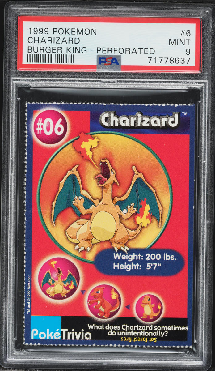 1999 Pokemon Burger King Perforated Charizard #6 PSA 9 MINT