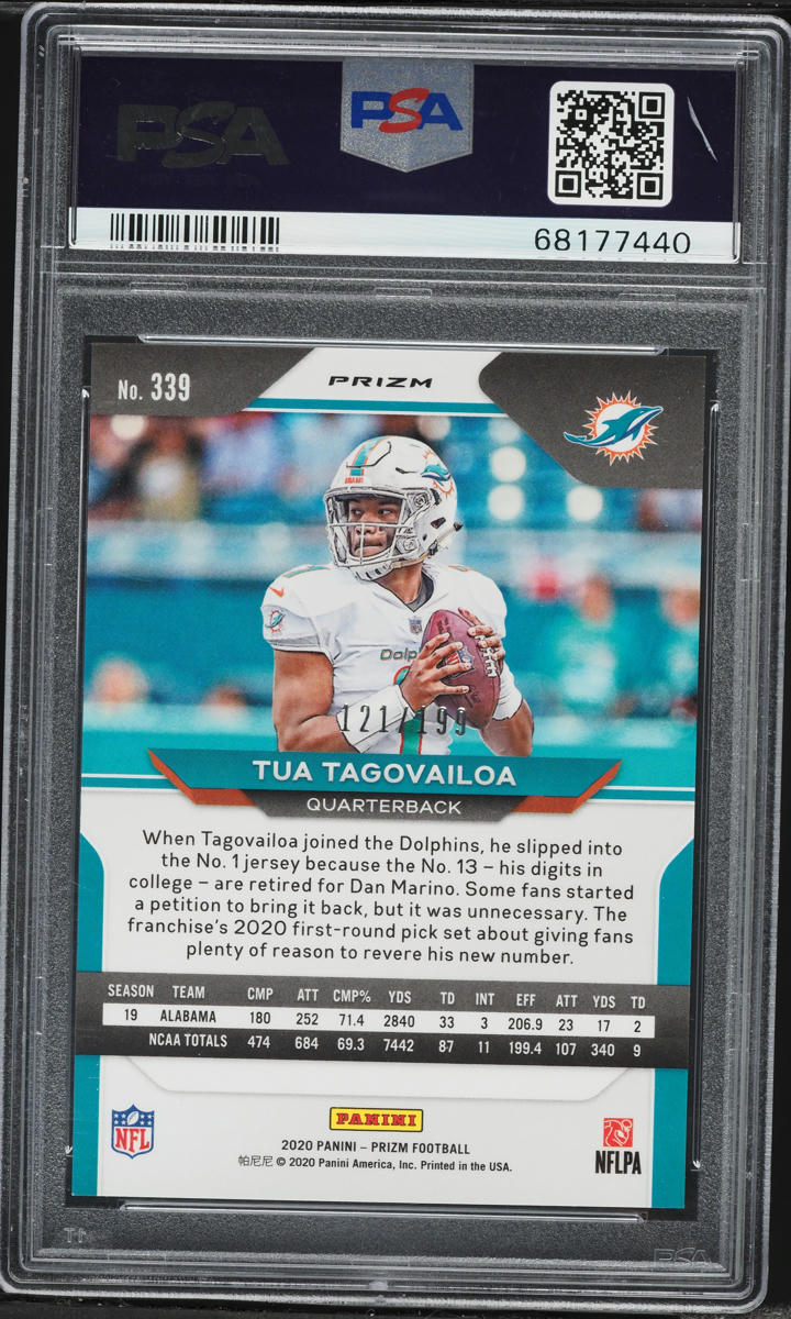 2020 Panini Prizm Blue Wave Tua Tagovailoa ROOKIE /199 #339 PSA 9 MINT