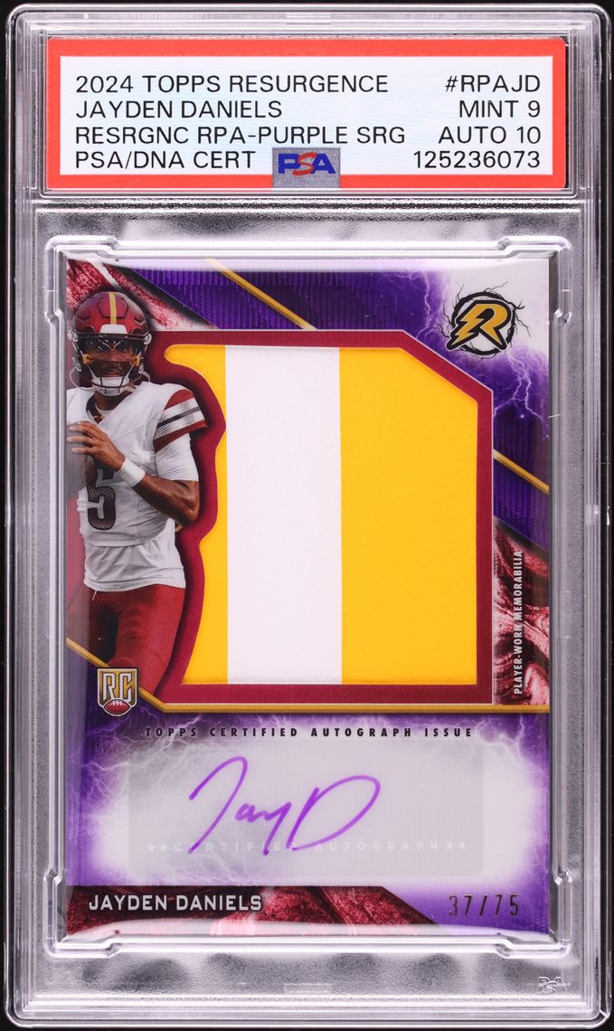 2024 Topps Resurgence Purple Surge Jayden Daniels ROOKIE PATCH AUTO DNA 10 /75 #RPA-JD PSA 9