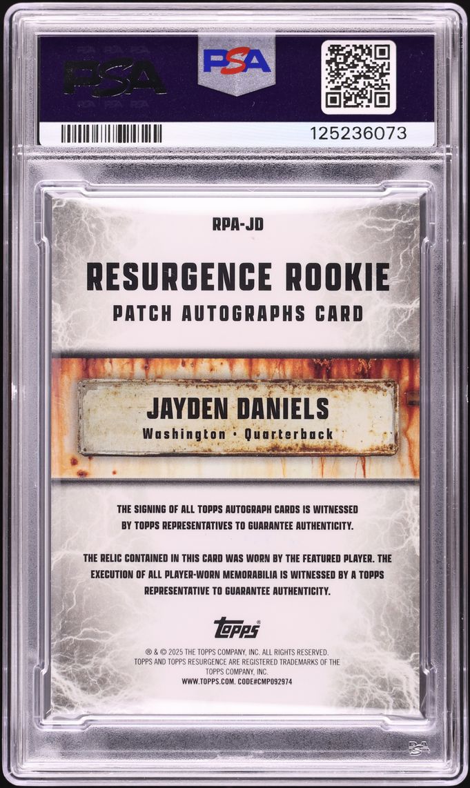 2024 Topps Resurgence Purple Surge Jayden Daniels ROOKIE PATCH AUTO DNA 10 /75 #RPA-JD PSA 9