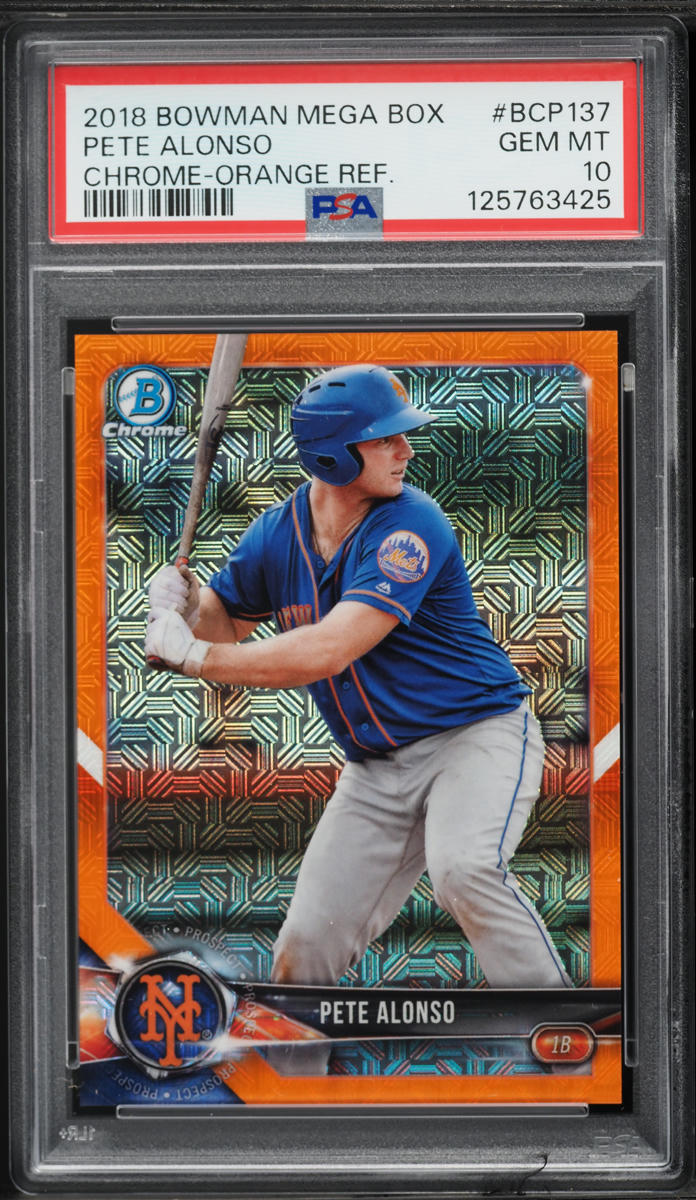 2018 Bowman Mega Box Chrome Orange Refractor Pete Alonso PROSPECT /25 #BCP137 PSA 10 GEM MINT