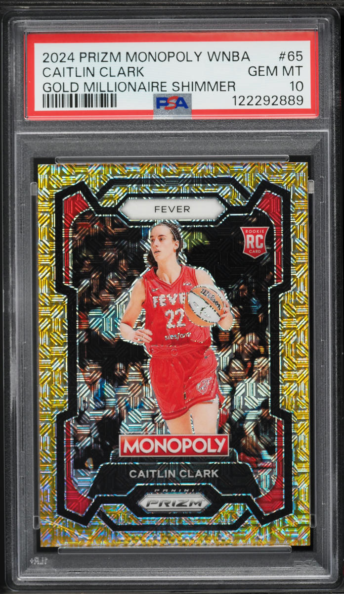 2024 Panini Prizm Monopoly Gold Millionaire Shimmer Caitlin Clark ROOKIE /500 #65 PSA 10 GEM