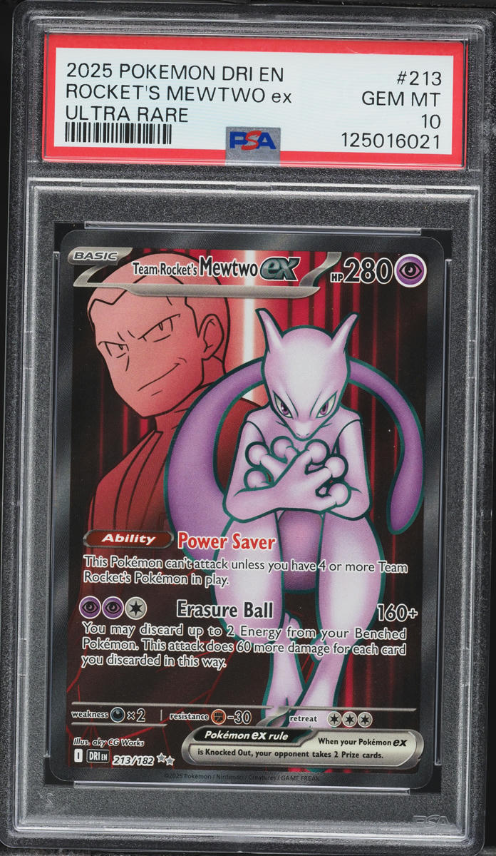 2025 Pokemon Scarlet & Violet Destined Rivals Full Art Rocket's Mewtwo EX #213 PSA 10 GEM MINT