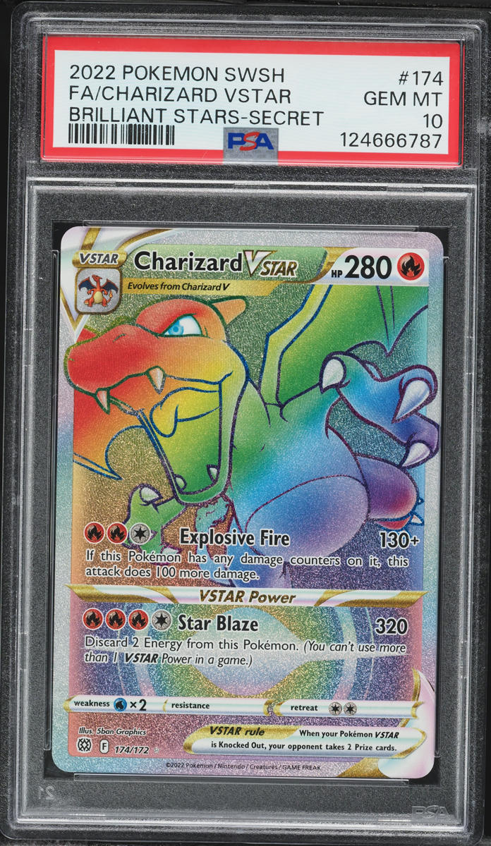 2022 Pokemon Sword & Shield Brilliant Stars Rainbow Rare Charizard VSTAR #174 PSA 10 GEM MINT