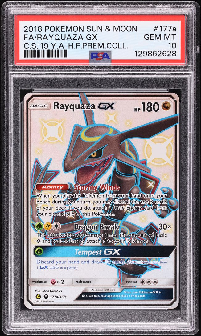 2018 Pokemon Sun & Moon Hidden Fates Premium Collection Shiny Rayquaza GX #177a PSA 10 GEM MINT