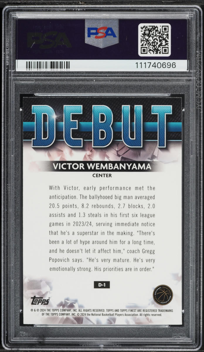 2023 Finest Debut Checkerboard Victor Wembanyama ROOKIE #D-1 PSA 9 MINT