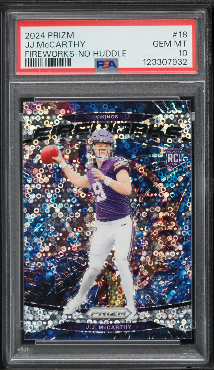 2024 Panini Prizm Fireworks No Huddle J.J. McCarthy ROOKIE #18 PSA 10 GEM MINT
