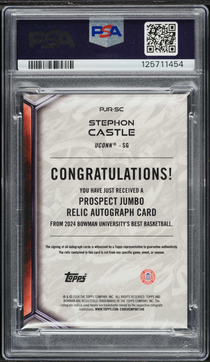 2023 Bowman University Best Stephon Castle ROOKIE PATCH AUTO #PJR-SC PSA 10 GEM MINT