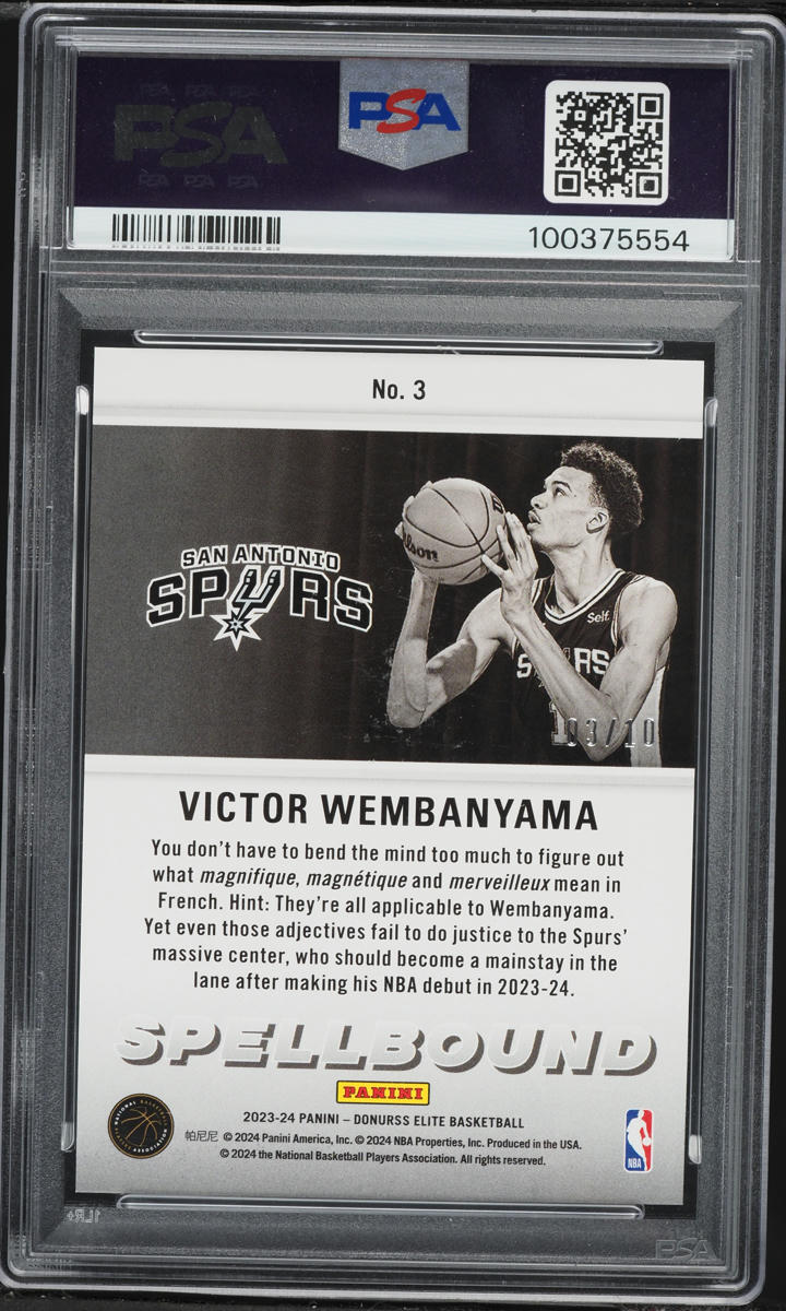 2023 Donruss Elite Spellbound Gold Victor Wembanyama ROOKIE /10 #3 PSA 10 GEM MINT