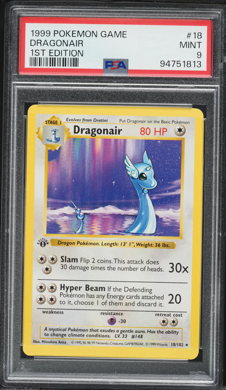 1999 Pokemon Base Set Shadowless 1st Edition Dragonair #18 PSA 9 MINT