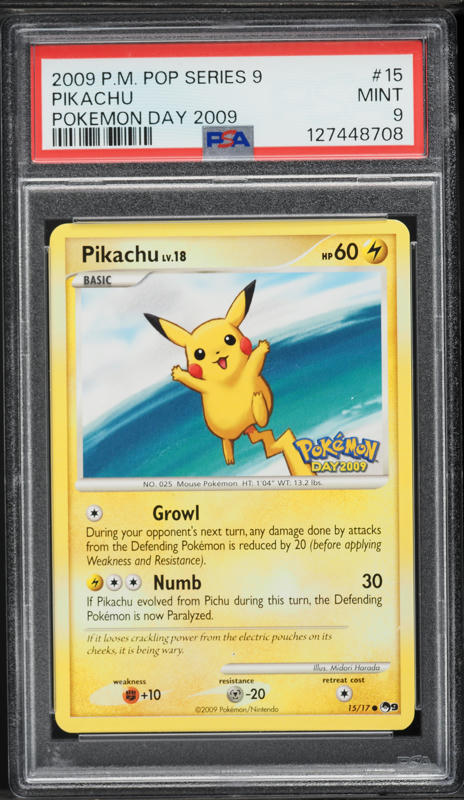 2009 Pokemon POP Series 9 Pokemon Day '09 Pikachu #15 PSA 9 MINT