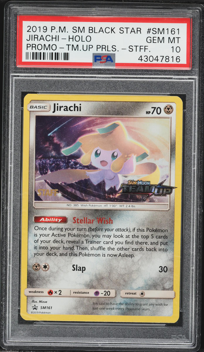 2019 Pokemon Sun & Moon Promo Team Up Prerelease Staff Holo Jirachi #SM161 PSA 10 GEM MINT