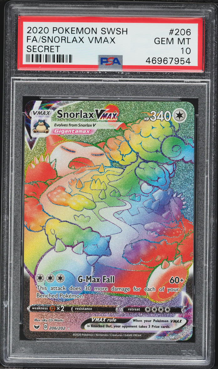 2020 Pokemon Sword & Shield Rainbow Rare Snorlax VMAX #206 PSA 10 GEM MINT