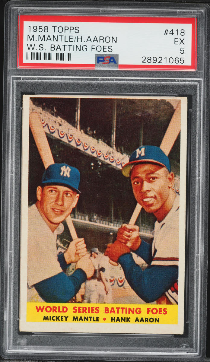 1958 Topps Mickey Mantle Hank Aaron WORLD SERIES BATTING FOES #418 PSA 5 EX