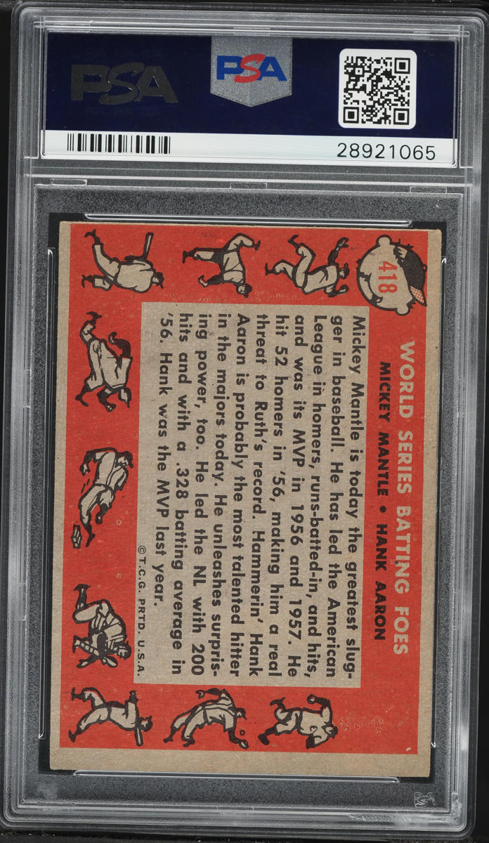 1958 Topps Mickey Mantle Hank Aaron WORLD SERIES BATTING FOES #418 PSA 5 EX