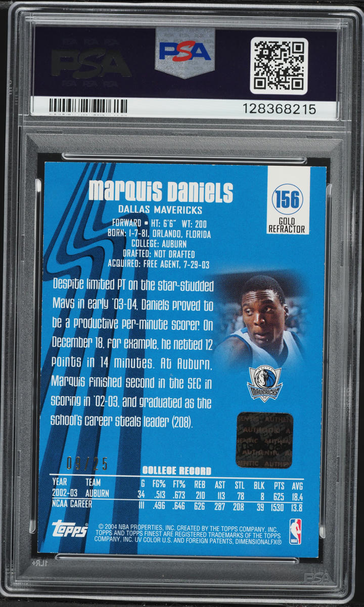 2003 Finest Gold Refractor Marquis Daniels ROOKIE AUTO /25 #156 PSA 6 EXMT