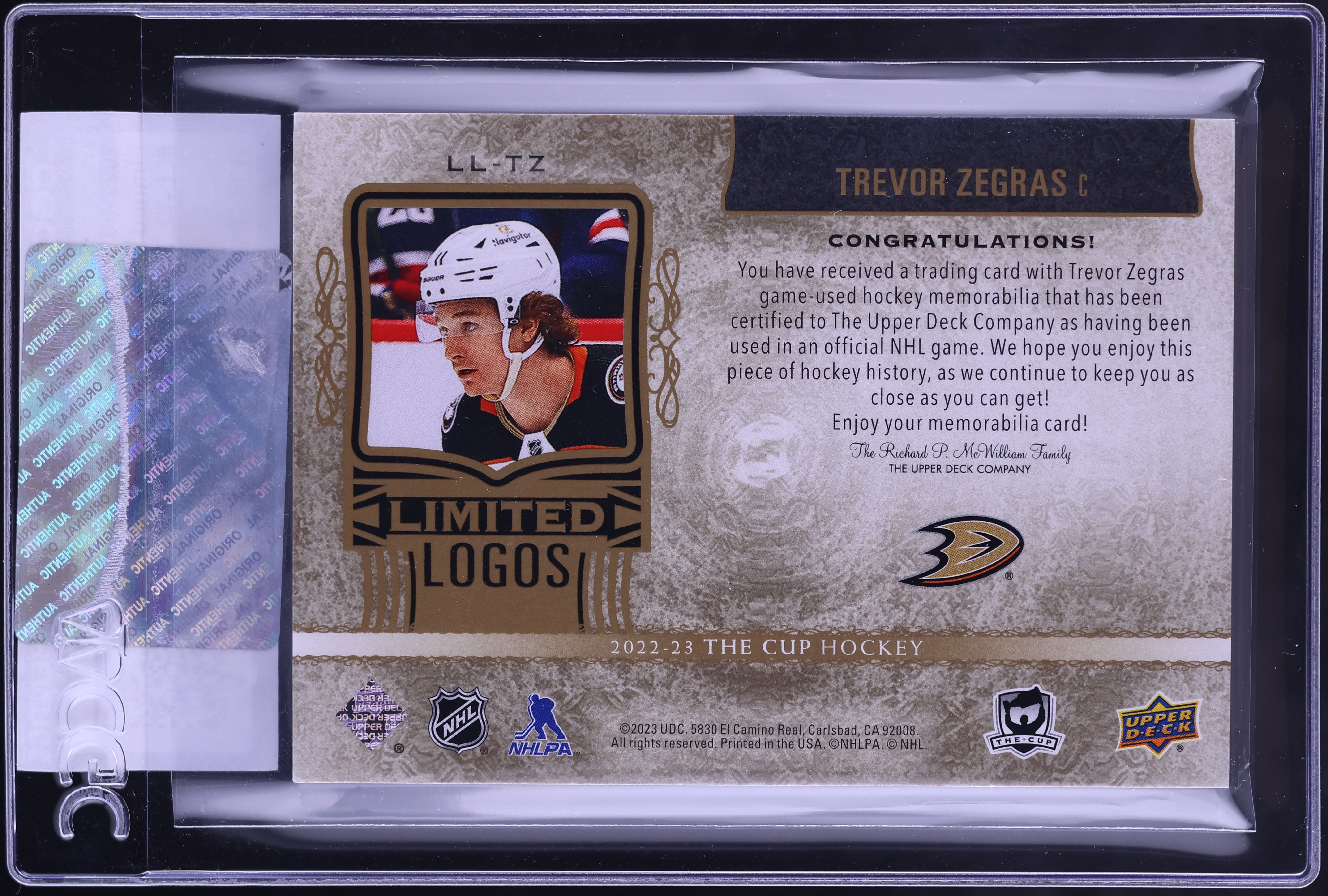 2022 Upper Deck The Cup Limited Logos Trevor Zegras PATCH /50 #LL