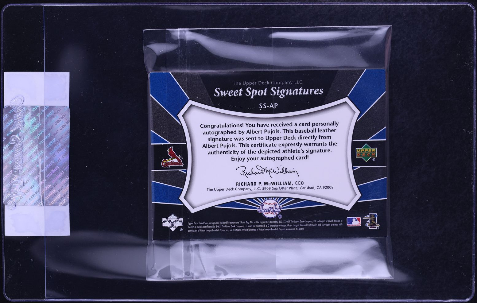 2004 Upper Deck Sweet Spot Red & Blue Stitch Albert Pujols AUTO /45 #SS-AP CGC AUTH