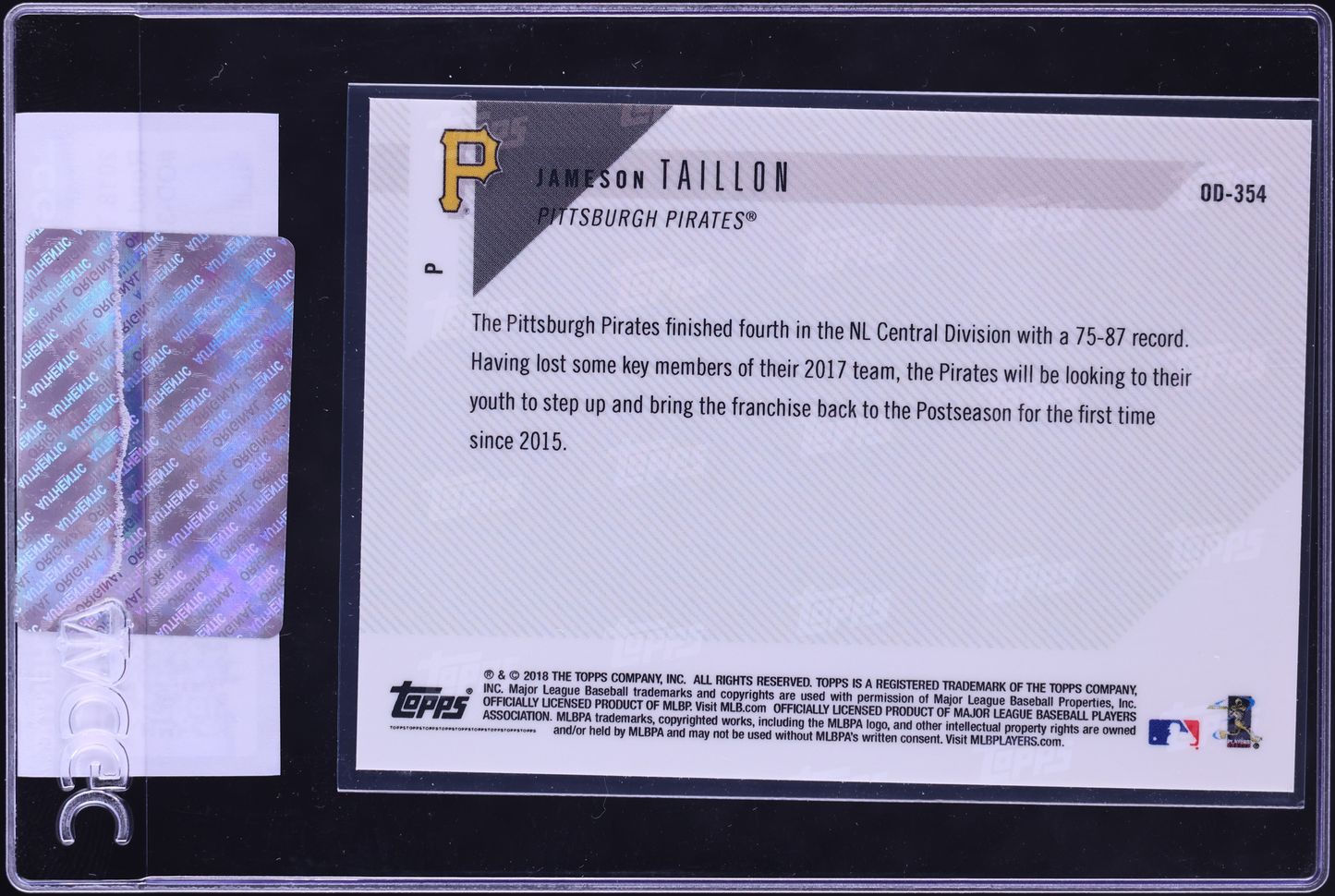 2018 Topps Now Road To Opening Day Jameson Taillon #OD-354 CGC AUTH