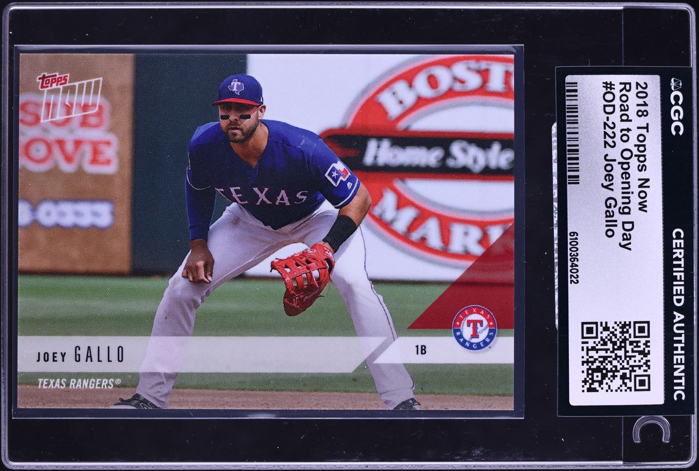 2018 Topps Now Road To Opening Day Joey Gallo #OD-222 CGC AUTH