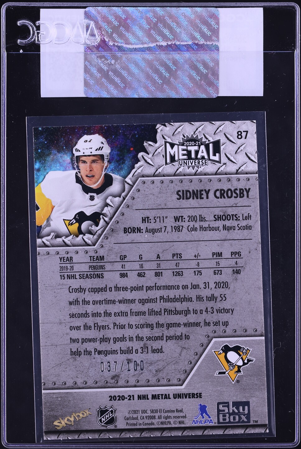2020 Upper Deck Metal Universe Precious Metal Gems Red Sidney Crosby /100 #87 CGC AUTH