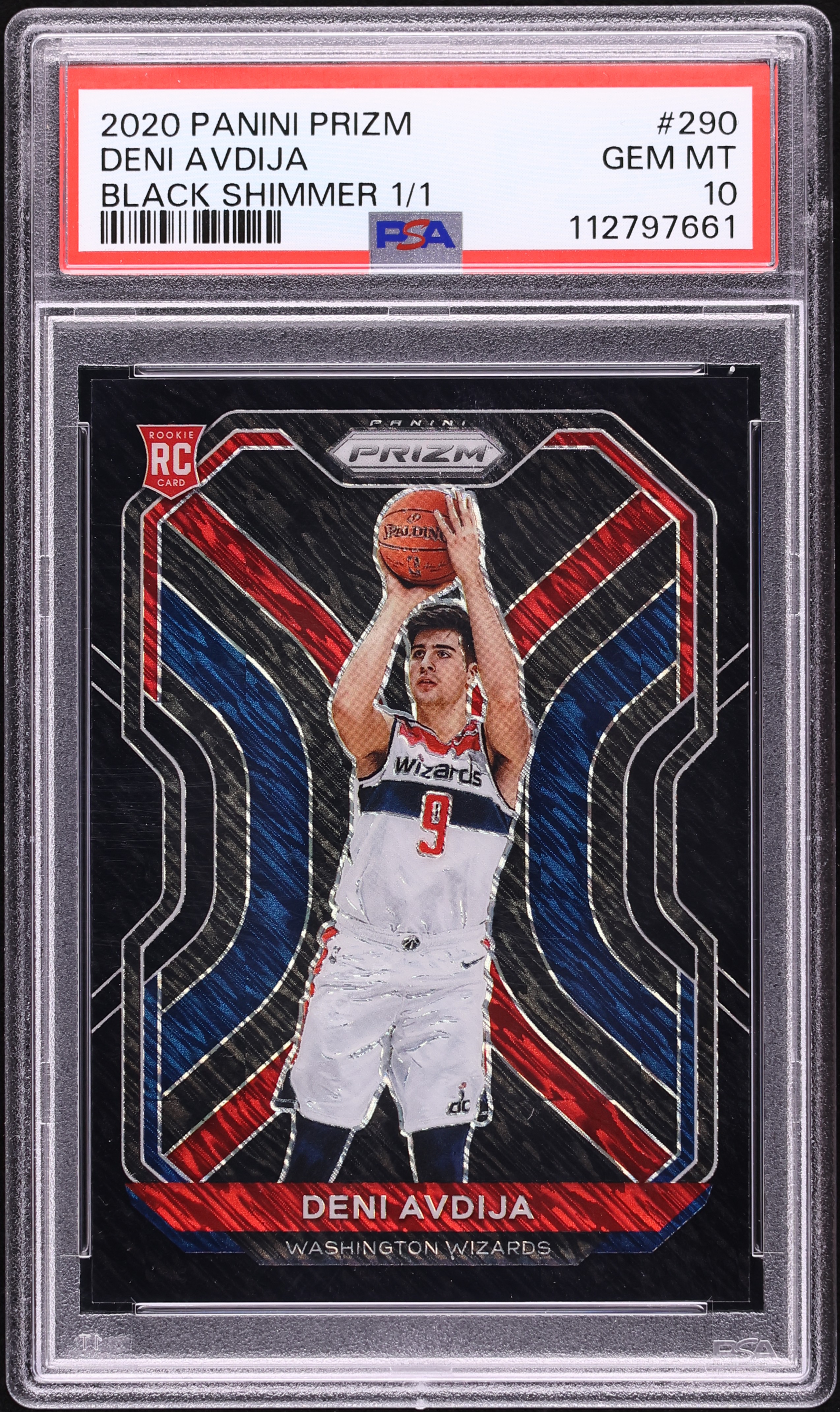 2020 Panini Prizm Black Shimmer Deni Avdija ROOKIE 1/1 #290 PSA 10