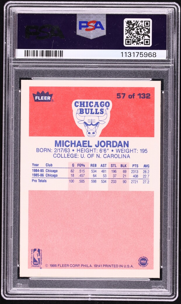 1986 Fleer Basketball Michael Jordan ROOKIE #57 PSA 8 NM-MT
