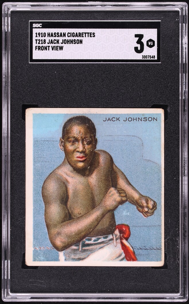 1910 T218 Hassan Cigarettes Jack Johnson FRONT VIEW SGC 3 VG