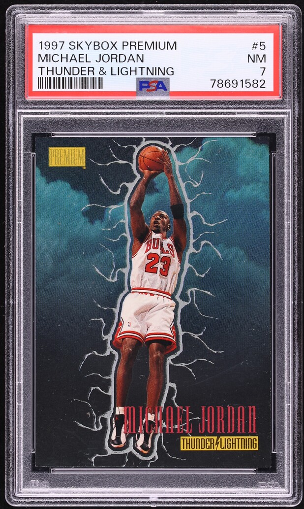1997 Skybox Premium Thunder & Lightning Michael Jordan #5 PSA 7 NRMT