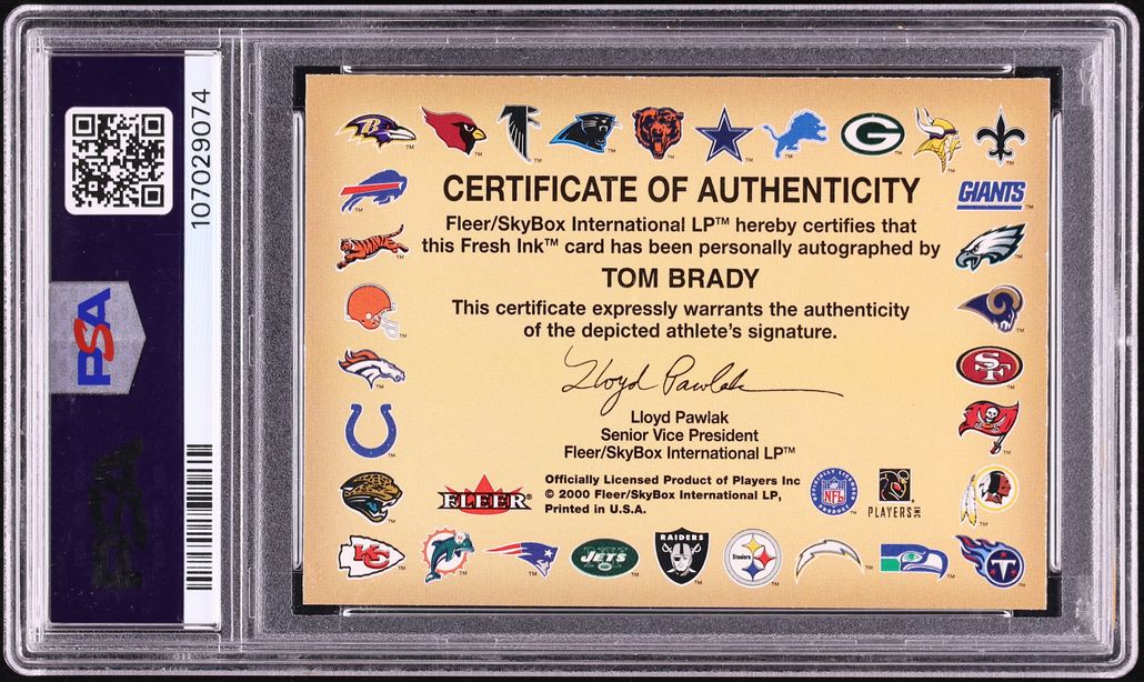 2000 Fleer Autographics Tom Brady ROOKIE AUTO DNA 10 PSA AUTH