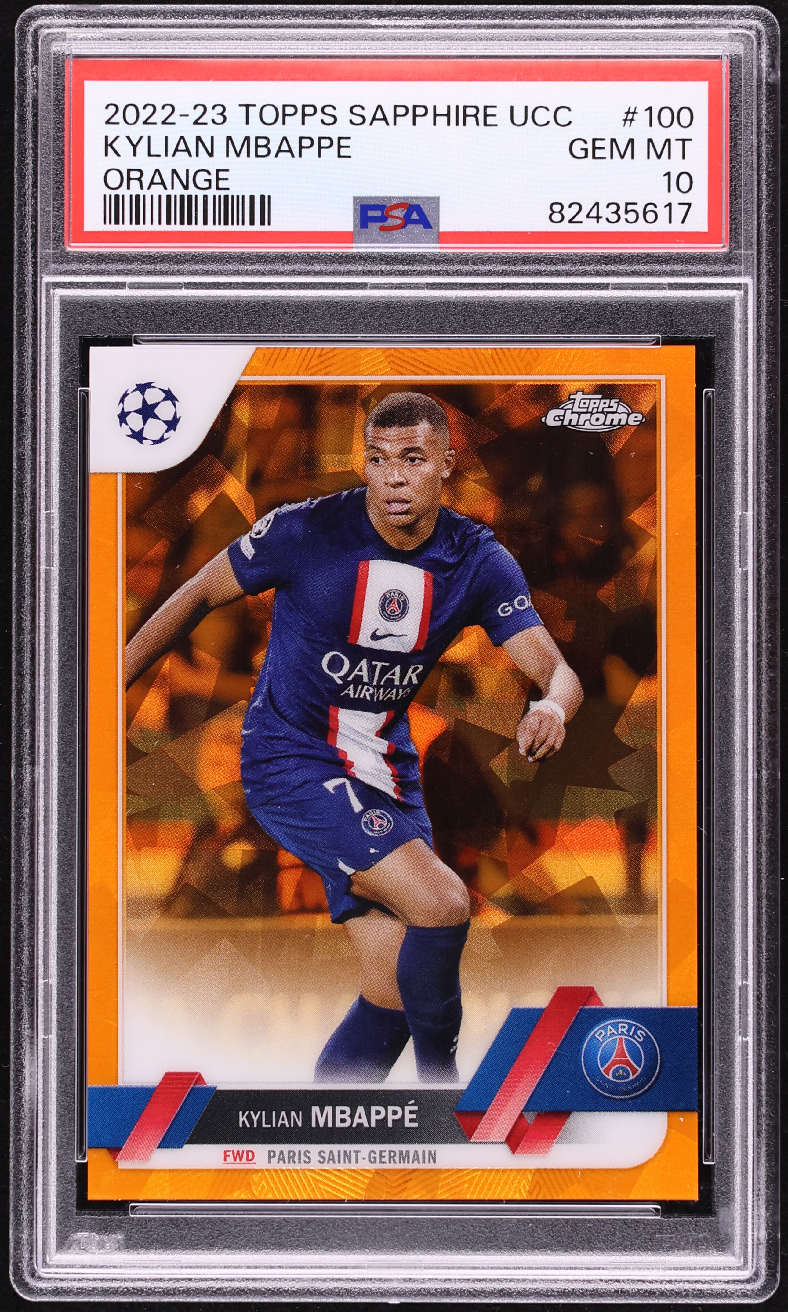 2022 Topps Chrome Sapphire UEFA CC Orange Kylian Mbappe /50 #100