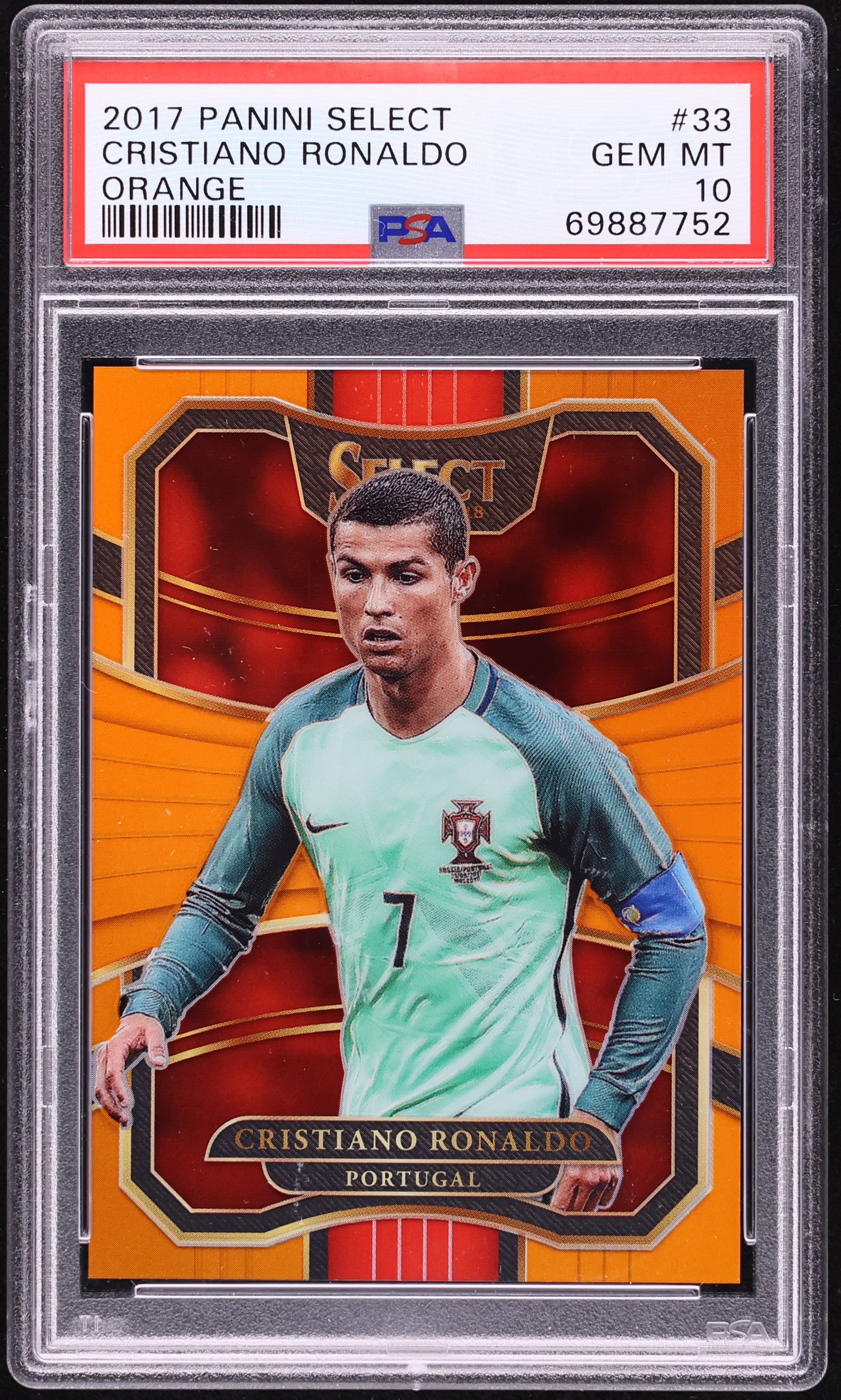 2017 Select Soccer Orange Prizm Cristiano Ronaldo /75 #33 PSA 10