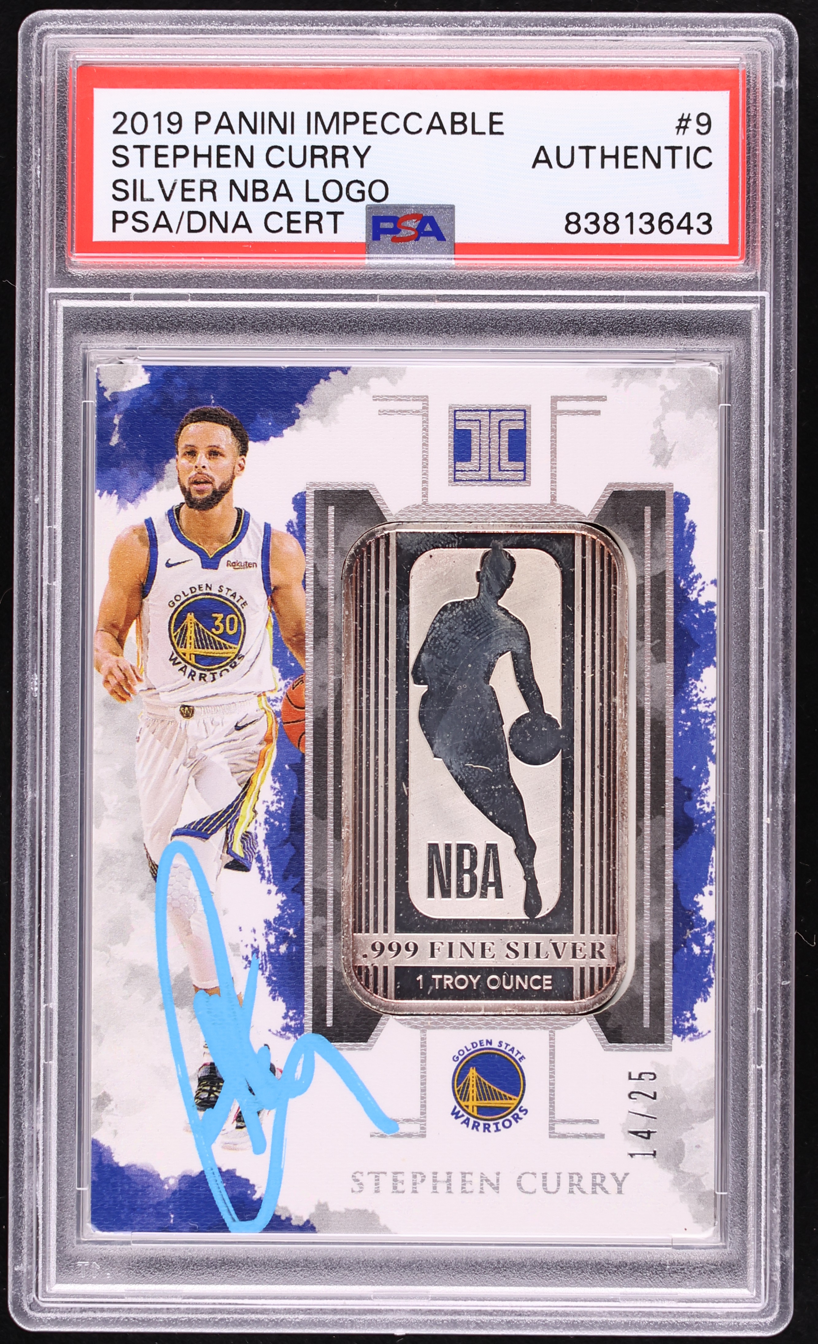 2019 Panini Impeccable Silver NBA Logo Stephen Curry AUTO /25 #9 