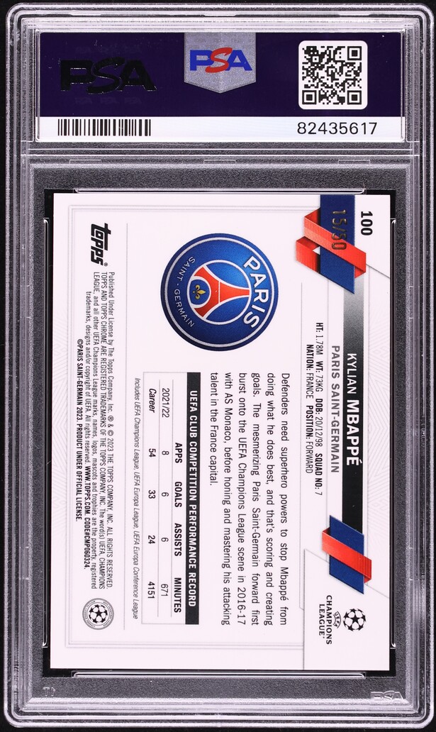2022 Topps Chrome Sapphire UEFA CC Orange Kylian Mbappe /50 #100