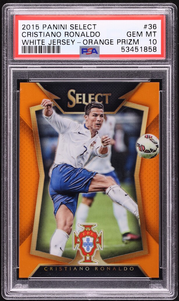 2015 Select Soccer White Jersey Orange Prizm Cristiano Ronaldo /149 #36 PSA 10 GEM MINT
