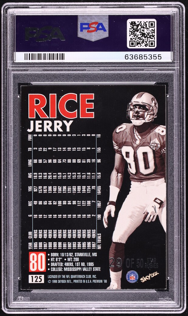 1998 Skybox Premium Star Rubies Jerry Rice /50 #125 PSA 7 NRMT